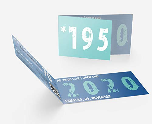Runder Geburtstag Einladungskarten 70 Jahre Geburtstagseinladungen - Zeitsprung Einladung für runden Geburtstag 70er Feier Blau-Türkis (10)