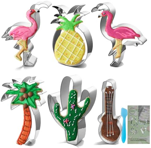 TINGSING Sommar kakskärare, 6 delar flamingo, ananas, kaktus, palmer, gitarr, Hawaiisk tropisk kakskärare fondant tvål kex frukt skärare rostfritt stål kakform för strandfest