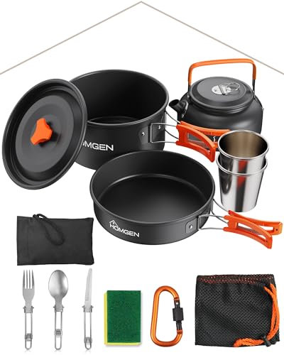 HOMGEN Camping Cooking Set Camping Pots and Pans Set Aluminium Camping Cookware Kit Protable Cooking Mess Kit Lightweight Camping Cooking Equipment for 2-3 People Perfect for Camping Picnic Hiking etc