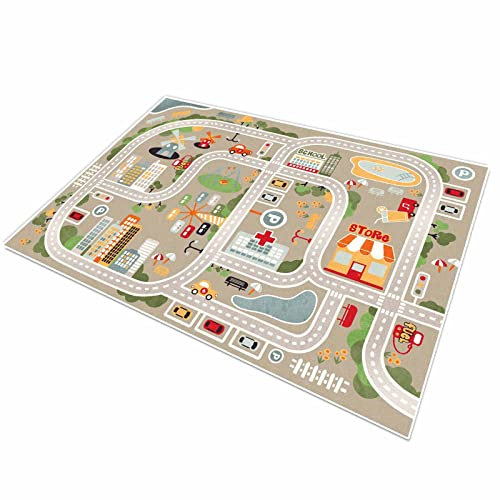 TYKTZXY Autoteppich Spielteppich Straße ,Kinderteppich Jungen Straßenteppich,Bauteppich Fahrzeug Teppich Kinder(80×120cm,31×47inch)