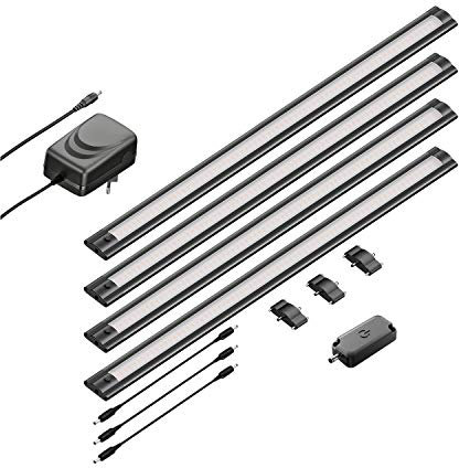ledscom.de 4er Set LED Unterbau-Leuchte SIRIS schwarz matt mit Touch-Dimmer, flach, je 50cm, je 531lm, warmweiß