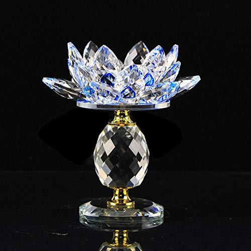 Blocco di cristallo di vetro Fiore di loto Portacandele in metallo economici Feng Shui Home Decor Portacandele grande Tealight Portacandele-blu