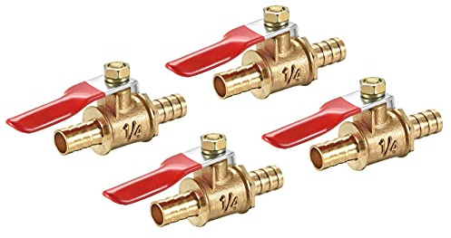 Hsthe Sea 4 Pcs Ball Valve Shut-off Valve, 2 Side 8mm Hose Barb 180 Degree Operation Handle Brass Ball Valve Barbed Shut Off Valve Hose Pipe Tube Joiner,for Air Gas Water Fuel