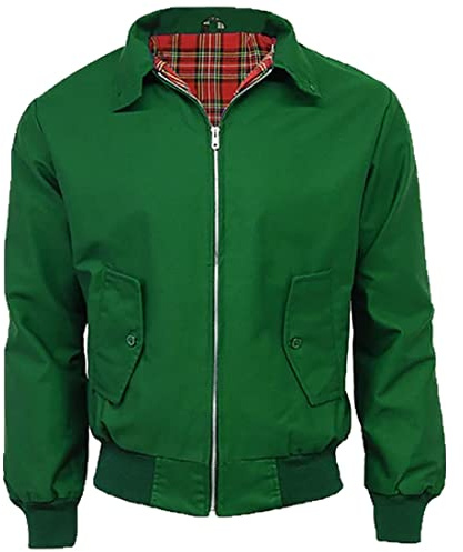 FAIRY BOUTIQUE Mens Classic Harrington Jacket Adults Long Sleeve 1970s Retro Scooter Coat Zip Up Bomber Jacket Plus Size (Bottle Green 4XLarge)