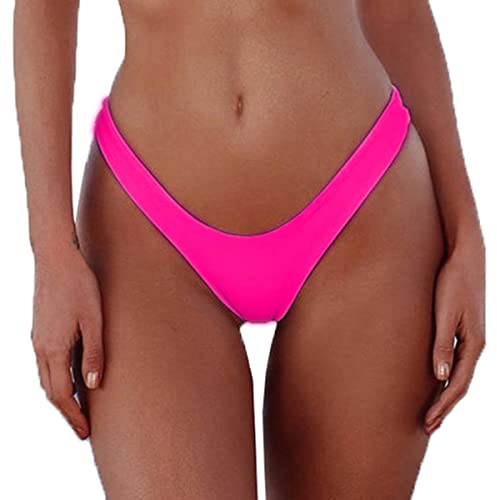 Damen Sexy Cheeky Brazilian Cut Bikini Bottom Solid Low Rise High Leg Tanga Badeanzug Bottom, rosa - deep pink, Small