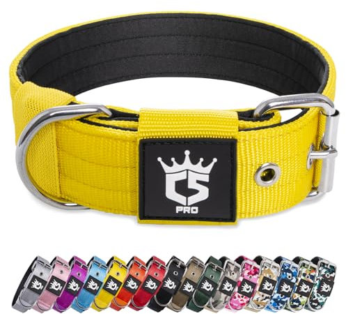 TSPRO Taktisches Hundehalsband, Robustes Halsband für Hunde mit Metallschnallenverschluss, 3,8 cm Breit, Verstellbar und Dick für Mittel bis Großgroße Hunde (Gelb M)
