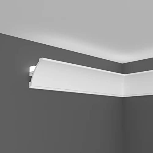 PROVISTON | Lichtleiste | Indirekte Beleuchtung | Deckenleiste | 45 x 52 x 2000 mm | Polymer | Weiß | Hochwertig | Stuckleiste | Modern | Robust | Langlebig | Stoßfest | 2 Meter