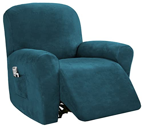 WYJHNLBEDC 4 Stück Sesselschoner für Fernsehsessel/Relaxsessel, Elastischer Stretch bezug aus Dicke Samt für Massagesessel/Relaxsessel mit Liegefunktion/TV Sessel/Relaxliege Wohnzimmer/Sofa 1 Sitzer