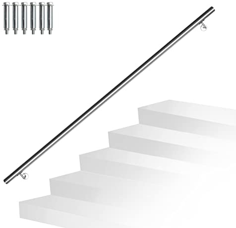 Randaco Pasamanos de acero inoxidable, pasamanos de pared, incluye soporte de pared y tapas finales, para interiores y exteriores, balcones, longitud: 180 cm