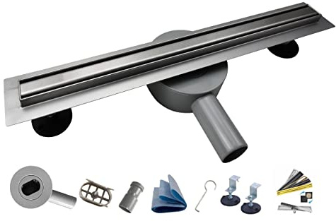 AQUA HEATING Schmaler linearer Edelstahl-Bodenablauf 20mm breit, Duschablauf 360° drehbarer Siphon Komplettset Badezimmer mit bodengleicher Dusche, Duschrinne Ablaufgarnitur-Set Rost 70 cm silber
