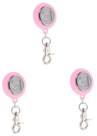 Mikikit 3 Stücke Reel Cover Match Schlüsselanhänger Schnalle Stoppuhr Design Mini Rosa Tasche Digital Wettbewerb Brosche Keychain Einziehbarer Timer Brustabzeichen