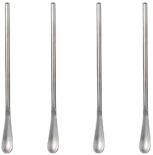 Lomoker Lot de 4 touillettes à café, cuillères à expresso, bâtonnets mélangeurs en acier inoxydable, cuillères demi-masses réutilisables, cuillères à café à poignée ronde de 16 cm, argenté