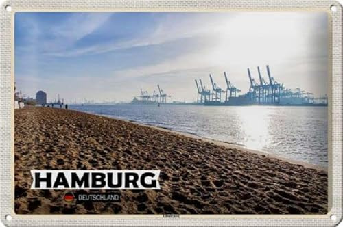 Blechschild 30 x 20 cm Hamburg Deutschland Motiv: Elbstrand Hafen - DekoNo7