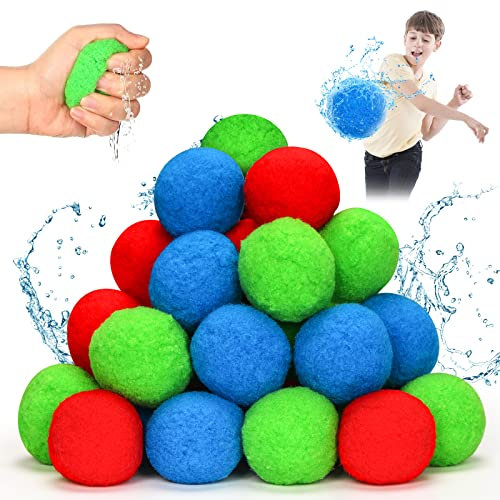 Wasserbomben Wiederverwendbar Softball, 30 Stück Wasserbomben Set Splash Bälle, Baumwoll Wasserbälle, Wasserballons Geschenk für Kinder Sommer Draussen Wasserspiele