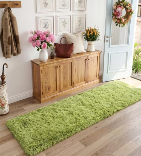 MARATIP Alfombra mullida para salón, gran tamaño, moderna, ideal para niñas, suave y esponjosa, para dormitorio, verde, 80 x 150 cm