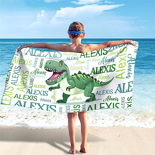 SearchI Personalisiertes Strandtuch mit Namen 76x152cm Kein Sand Schnell Trocknendes Badetuch Mikrofaser Strandtuch Personalisierte Geschenke für Fitness,Reisen,Strand,Sauna,Outdoor(Dinosaurier 1)