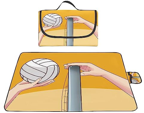 TengYuer Picknickdecke 180x200cm Stranddecke Wasserdicht Sandfrei Isoliert Faltbar Strandmatte mit Tragegriff Outdoor Campingdecke XXL für Camping Parks Strände Picknick Gelb Weiß