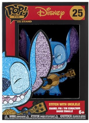 Funko Large Pop! Enamel Pin Disney: Lilo And Stitch - Stitch With Ukulele - Disney: Lilo & Stitch Spille Smaltate - Spilla da Collezione Carina - per gli Zaini & Borse - Idea Regalo