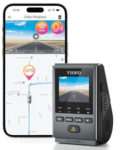 VIOFO Dashcam A119 Mini 2, Front 2,7K 5GHz Wi-Fi, 2K 60fps/HDR 30fps Sprachsteuerung, STARVIS 2 Verbesserte Nachtsicht, 1,5 LCD Versteckte Dash Cam Auto, GPS Autokamera, 24h Parkmodus, Sprachausgabe