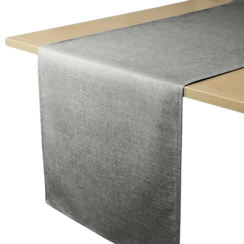 Decomira Tischläufer wasserabweisend Leinen-Optik - Fleckschutz, abwaschbar - Als Garten-Tischdecke Outdoor für Esstisch - Dunkelgrau - 40x220 cm