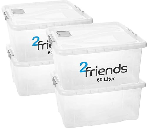 4er Set Aufbewahrungsbox mit Deckel Groß, 60 Liter Kisten Boxen Aufbewahrung, Stapelbar, Plastikbox mit Deckel, Griffen und Lüftungsklappe - Ideal für Stauraum Maximieren und Langlebige Ordnung