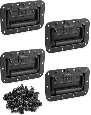 QWORK Large Recessed Spring-Loaded Steel Handle 4 Pack – Flush Mount Pull for Cabinets, Flight Cases & Racks