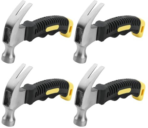 SOUJAP 4 PCS 8oz Camping Claw Hammer, 6.5 Inch Small Stubby Hammer with Coated Soft Yellow Handle for Home Repair, Craft Project
