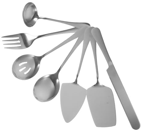 NIYANGLE Ensemble De Couverts En Acier Inoxydable 7 Pièces Couverts De Service Pour Gâteau Cuillère Et Fourchette Ustensiles Cuisine Réutilisables Pour Fête Et Banquet Argenté 12 Pouces