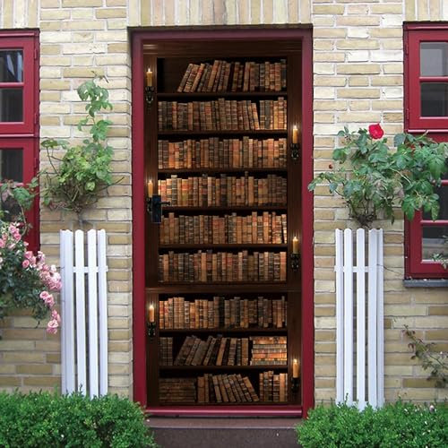 Türtapete Selbstklebend Türposter 3D Bewirken Fototapete Türfolie Poster Tapete Abnehmbar Wandtapete Für Wohnzimmer Küche Schlafzimmer - Retro-Bücherregal 77 X 200 Cm -Türkunst-Türfotos-Tü -9D2X6O0J6Q