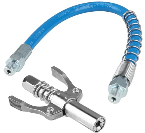 Hugfads Fettpresse Mundstück, Edelstahl Doppelgriff, Lecksicher, 17000 PSI, 30cm Schlauch, Hochwertiges Fettpresse Mundstück für Leistungsstarke Schmierung