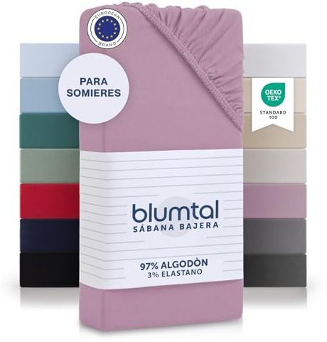 Blumtal sábana Bajera 150x200 Ajustable Algodon Jersey - sabanas bajeras 100% Algodon - con certificación Oeko-Tex - sabanas bajeras Topper 150x200 elástica - Cama 150 - Dusty Orchid