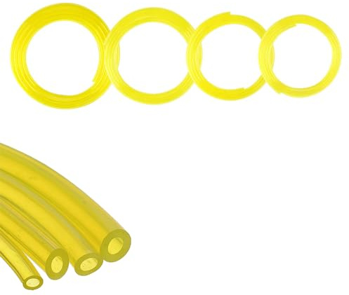 Fuel Hoses Set of 4, Petrol Fuel Pipes, Diesel Oil Pipes for Brushcutters, Chainsaws, Lawn Mowers, PVC Pipe, 4 Sizes (Yellow)