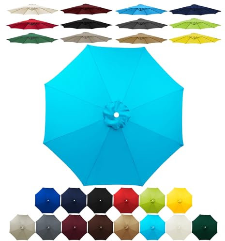 HonunGron Sonnenschirm Ersatzbezug 2.0m 2.3m 2.5m 2.7m 3.0m 6 Rippen/8 Rippen, UV-Schutz Ersatz-Bezug, Sonnenschirmbezug für Gartenschirm Ampelschirm Terrassenschirm (3.0m-8 Rippen,Blau)