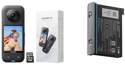 Insta360 X3 Waterproof Action Camera - 5.7K 360, 72MP Photos, Stabilization, Touch Screen & X3 Original Battery (1800mAh) Replacement/Spare for up to Extra 80 Minutes Recording Time
