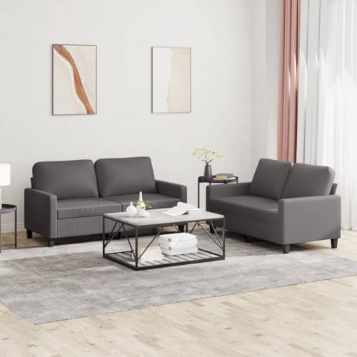 LAPOOH 2-TLG. Sofagarnitur mit Kissen Grau Kunstleder, Sofas & Couches, Sofa Wohnzimmer, Sofa Für Jugendzimmer, Relaxsofa, Sofa Für Schlafzimmer, Polstersofa - 3201410