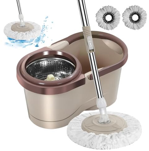 Set rotante, rotante e secchio - Set di secchi per scopa bagnata con rotazione automatica - Secchio con ruote per spazzoloni per camera da letto, cucina, balcone, studio, soggiorno