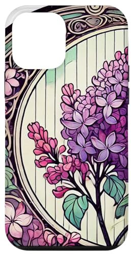 Custodia per iPhone 12 mini Illustrazione di fiori lilla in stile Art Nouveau lilla