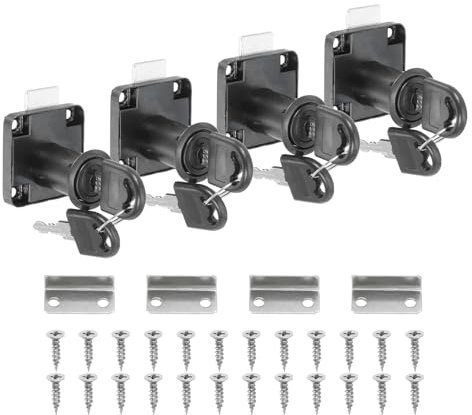 PATIKIL Cerradura de Cilindro para Armario de 1-1/4 (32mm), 4 Llaves Iguales de Acero Aleado para Caja de Herramientas, Cerraduras Seguras con Llaves, Negro