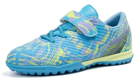 Puvvtyi Kids Football Boots,Anti-Slip Foot Shoes Laceless,Unisex Boys Girls Football Trainers Blue