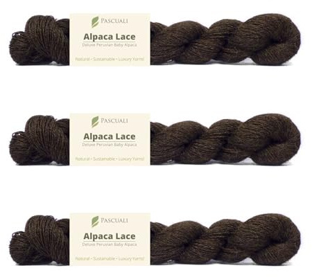 PASCUALI Alpaca Lace |Strickwolle aus 100% Alpakawolle, Alpaka Wolle zum Stricken und Häkeln, SET: 3 Stränge - 150g, Farbe:Espresso 07