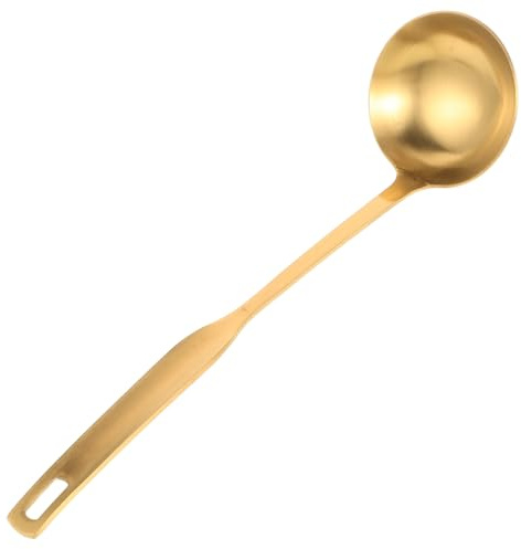 Cucharón de Sopa Dorado de Acero Inoxidable 304, Reforzado | Gran Capacidad, Filtrado y Uso Versátil, Acabado Elegante, Estructura Gruesa, 10 Pulgadas