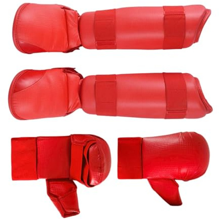 rockible Ensemble d'équipement de karaté et de, Gants de Frappe, Protection des Pieds, Gants de Boxe, protège-Tibias avec Chaussures pour Grappling, Rouge, XS