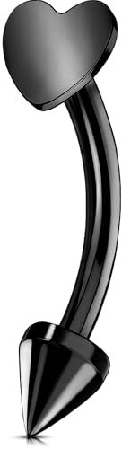 OUFER Titan G23 Gebogener Barbell Schwarz für Rook Daith Helix Cartilage Piercing - 16G 8mm Bar für Vertical Labret, Lippe, Orbital Conch Ring, Tragus, Augenbraue - Herz und Pfeile Design