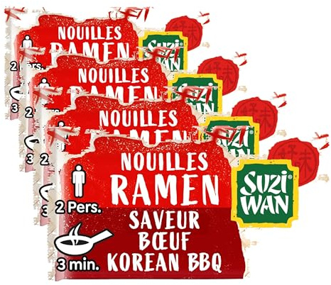 SUZI WAN Nouilles Précuites WOK Ramen Korean BBQ (2x160g) (Lot de 4)