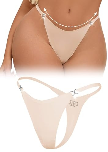 ohyeahlady Damen String Tanga Mini G-String T-Back Slip Sexy Micro Thong Seamless Unterhosen Sommer Große Größen Unterwäsche Nahtlose Underwear Brazilian Hipster Strand Glitzer Bikini Hautfarbe S