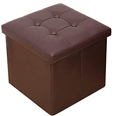 Klappbarer Ottomane aus Leder, Fußhocker, Aufbewahrung, Sitzbox für Wohnzimmer, Sofa, Braun