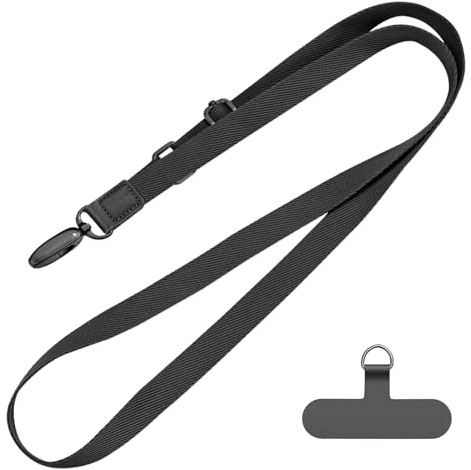CHUQING Chaîne de téléphone portable noire - Pour téléphone portable - À accrocher - Cordon réglable - Universel, M, Polyester