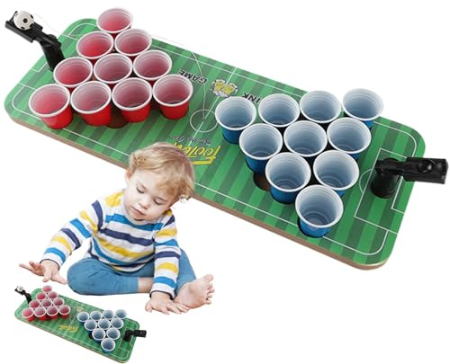 Mesa De Beer Pongs, Juego De Bebidas, Shot Pong Beer, Cerveza Tenis De Mesa, Vasos Y Pelota De Plásticos Azuls Rojo con Cuerda Fija, Juguetes Y Accesorios De Madera para Fiestas Beber Entretenimiento