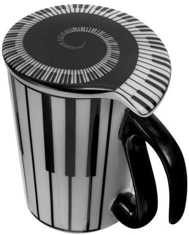 DOITOOL Copa De Música Teclas De Piano Taza De Cerámica Decorativa Hogar Diseño De Taza De Agua Asa y Notas Musicales