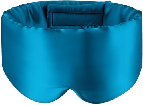 100% Maulbeerseide Schlafmaske Augenmaske mit verstellbarem Kopfband für Herren und Frauen, große Schlafmaske und Augenbinde für Nachtschlaf, Reisen und Nickerchen, Pfauenblau
